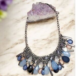 Newyork & Co Gun Metal Black Linked Dark Shades Faceted Drops Partywear Necklace